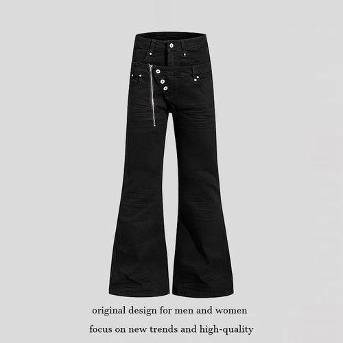 Damen Weite Schlaghose aus Denim mit asymmetrischem Reißverschluss und Knopfverschluss Drune