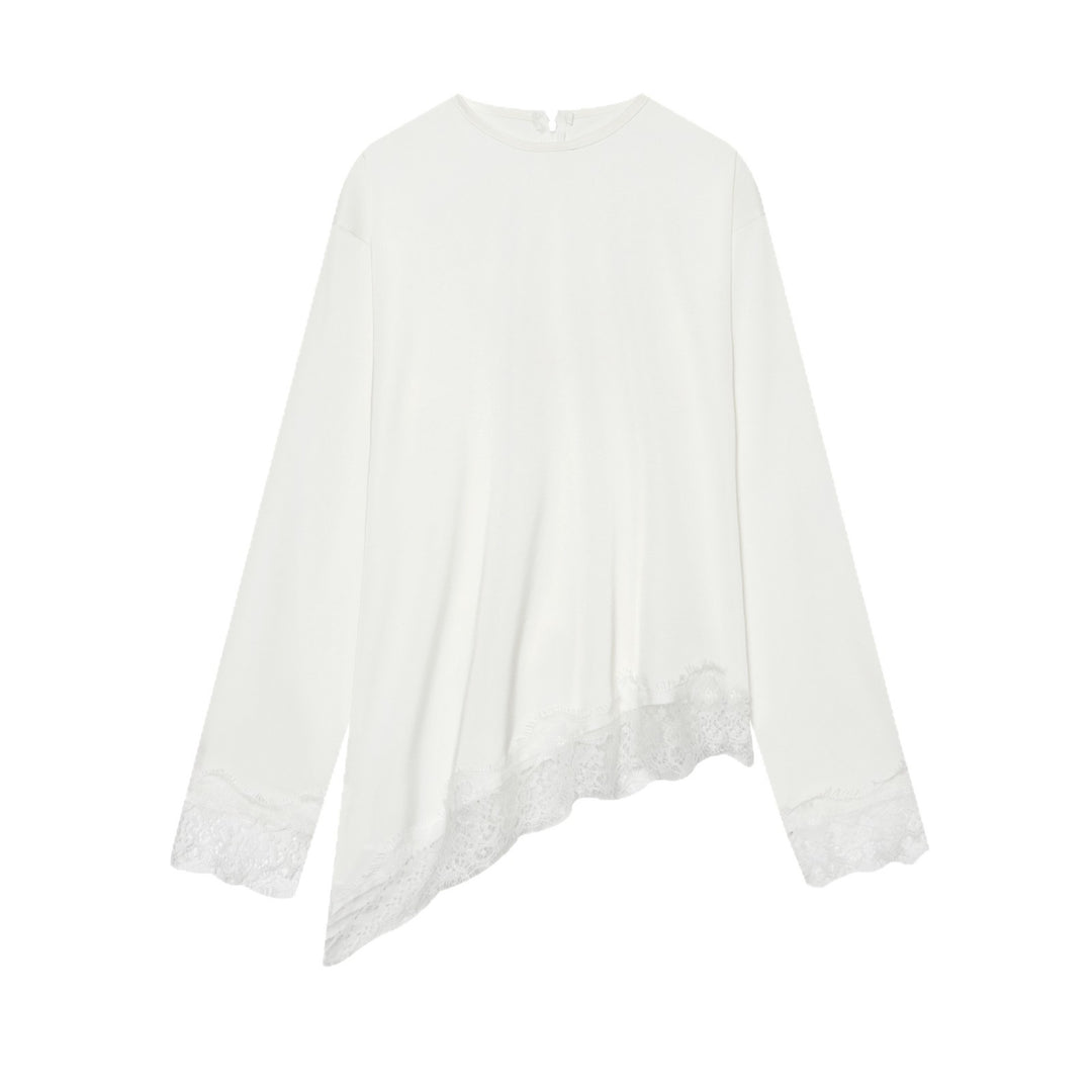 Damen Langarmshirt mit asymmetrischem Saum und Spitzenbesatz Drune