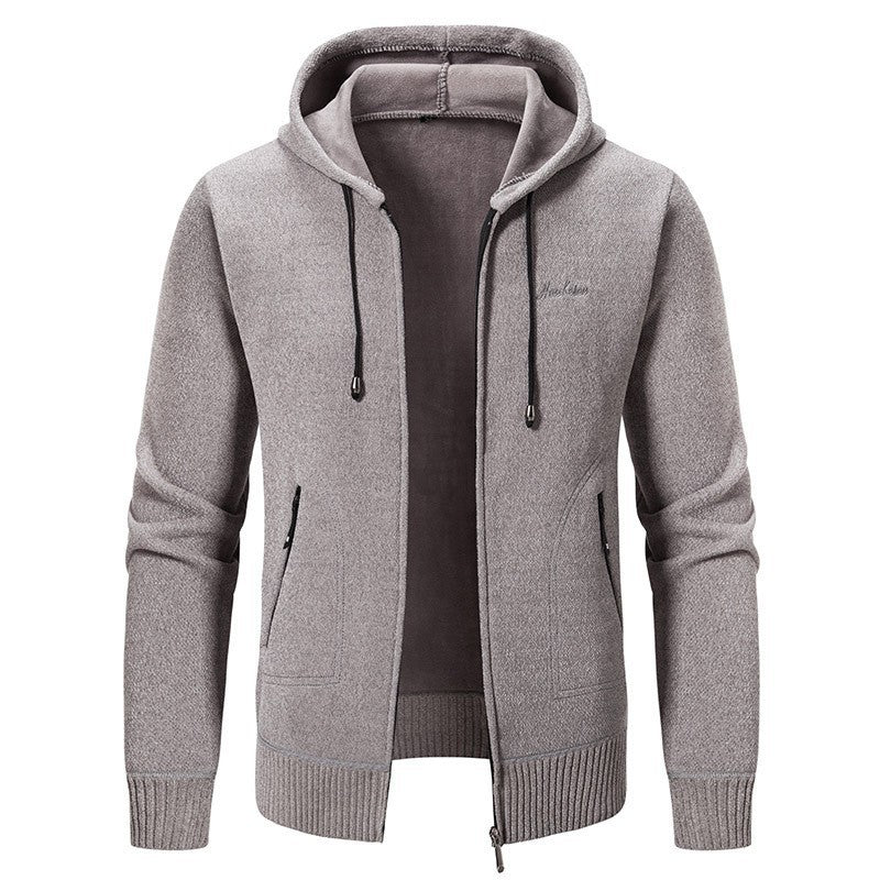 Herren nan warme Strickoptik-Zipjacke mit Teddyfutter, Kapuze und verdeckten Reißverschlusstaschen Drune