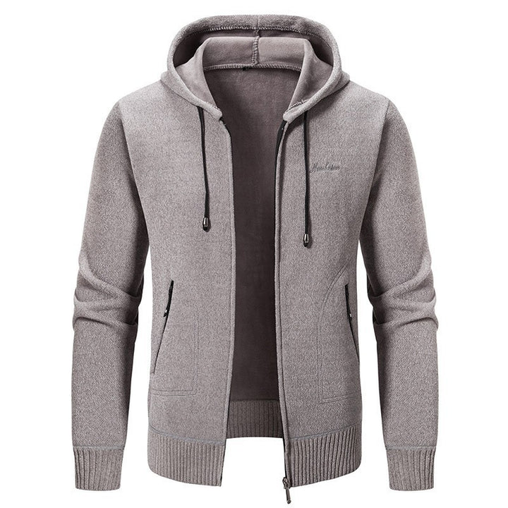 Herren nan warme Strickoptik-Zipjacke mit Teddyfutter, Kapuze und verdeckten Reißverschlusstaschen Drune