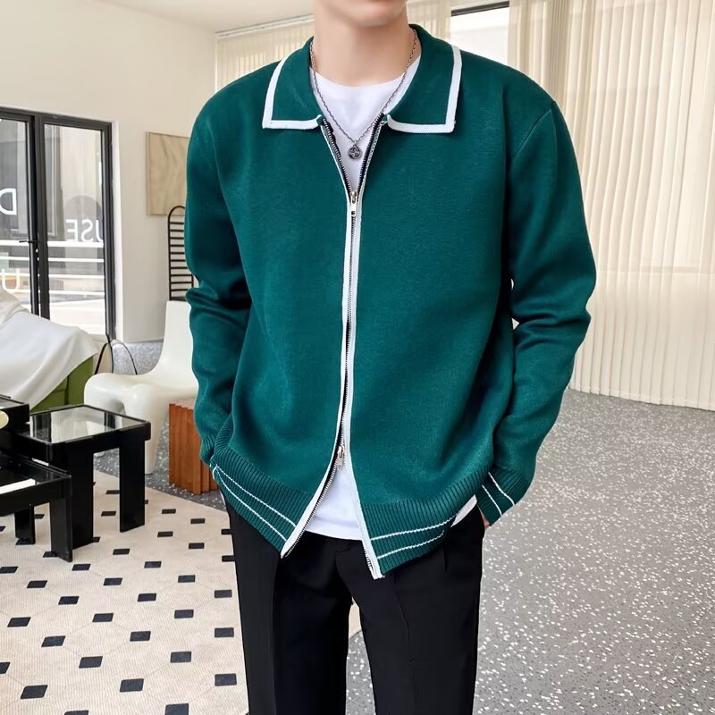Herren Modische Strickjacke mit Kontrastkragen Drune