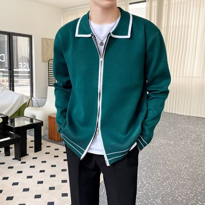 Herren Modische Strickjacke mit Kontrastkragen Drune