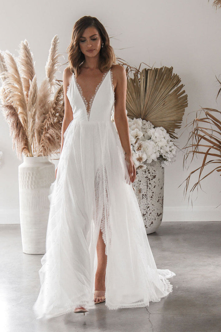 Damen Elegantes Spitzenkleid mit tiefem V-Ausschnitt und voluminösem Rock Drune