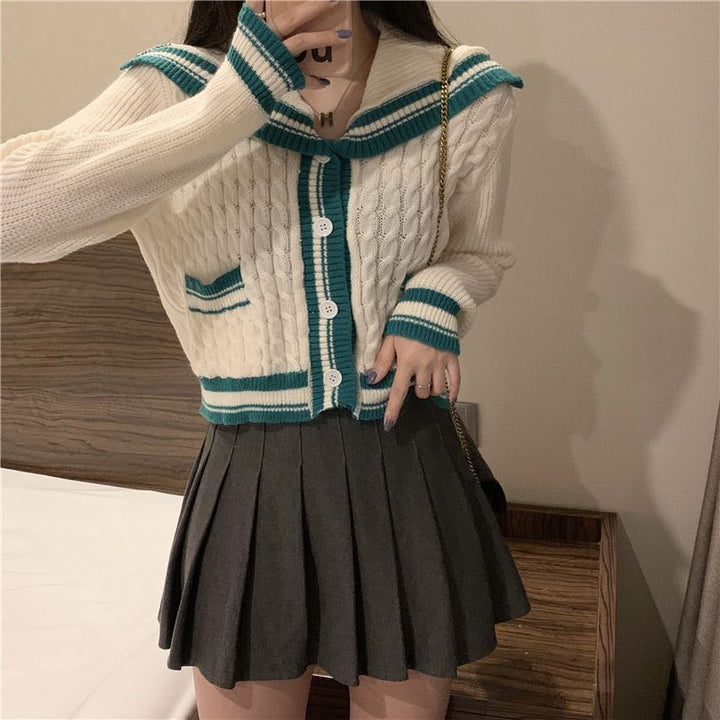 Damen Strickjacke mit maritimem Kragen und dezenten Streifen Drune