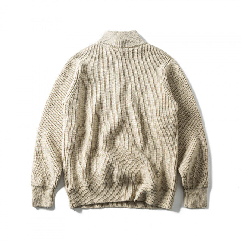 Unisex Grobgestrickter Halbzip‑Pullover mit Troyerkragen und Brusttasche Drune