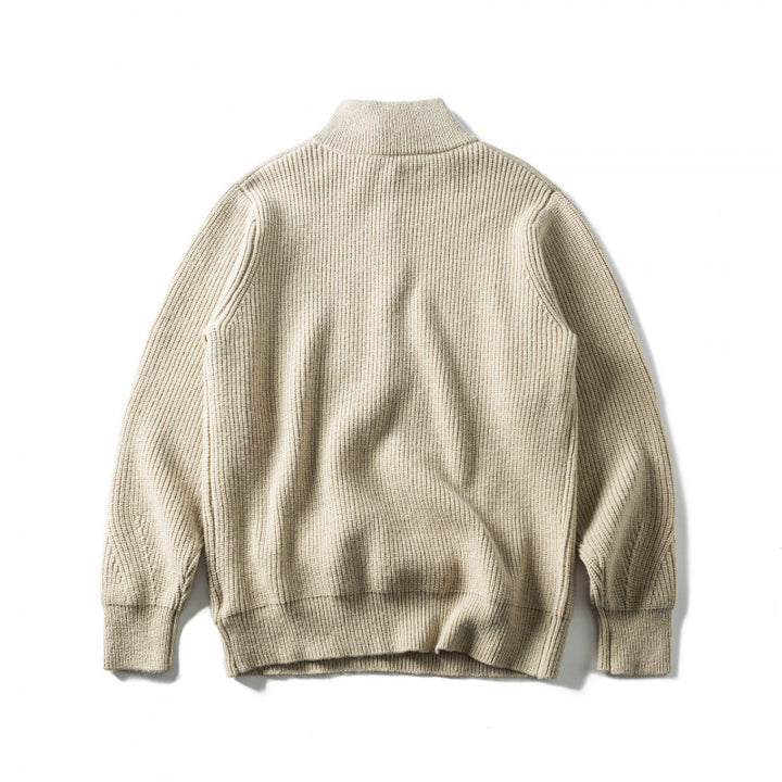 Unisex Grobgestrickter Halbzip‑Pullover mit Troyerkragen und Brusttasche Drune