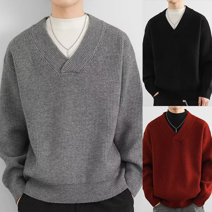 Herren Grobstrick-Pullover mit V-Ausschnitt Drune