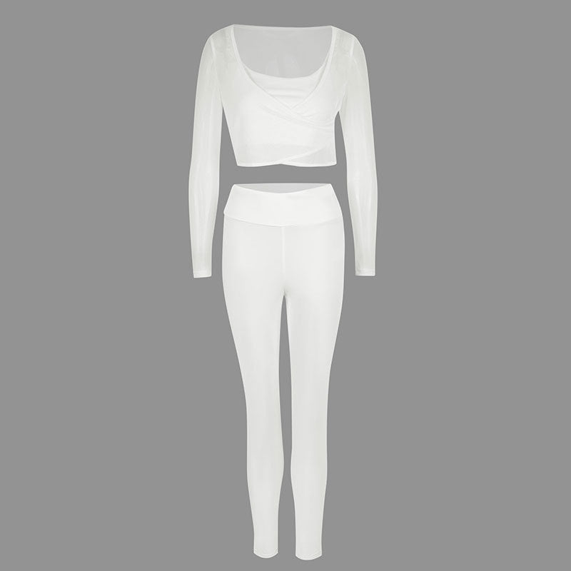 Damen Sportliches Set aus kreativem Oberteil mit langem Arm und figurbetonten Leggings Drune