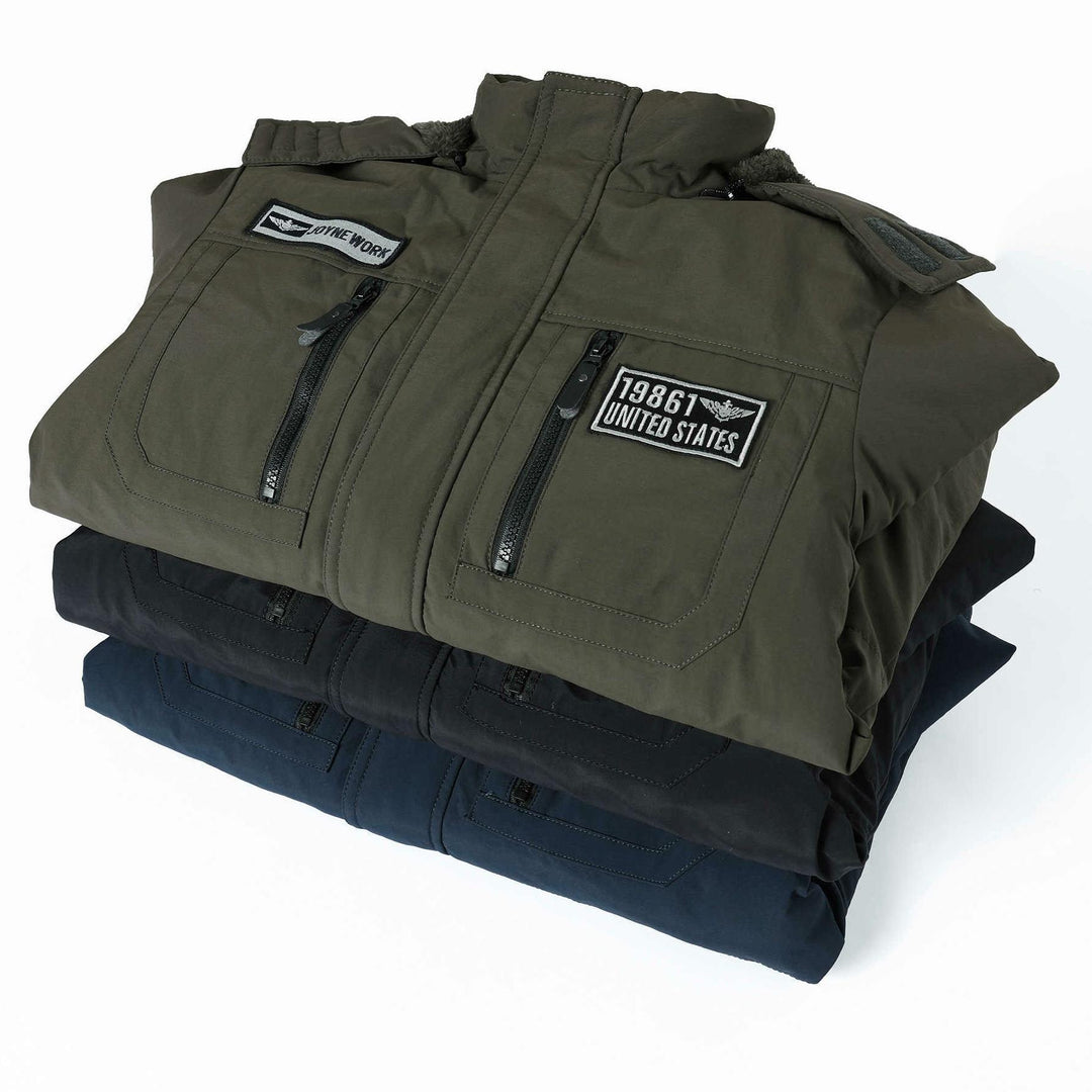 Herren Winddichter Fieldparka mit Teddyfleece‑Innenfutter, Multifunktionalen Cargo‑Taschen und Kapuze Drune