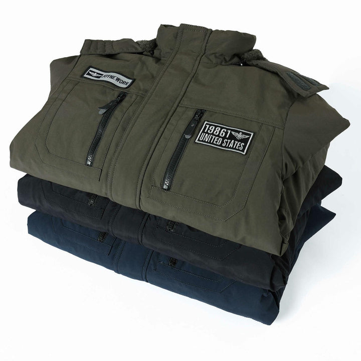 Herren Winddichter Fieldparka mit Teddyfleece‑Innenfutter, Multifunktionalen Cargo‑Taschen und Kapuze Drune