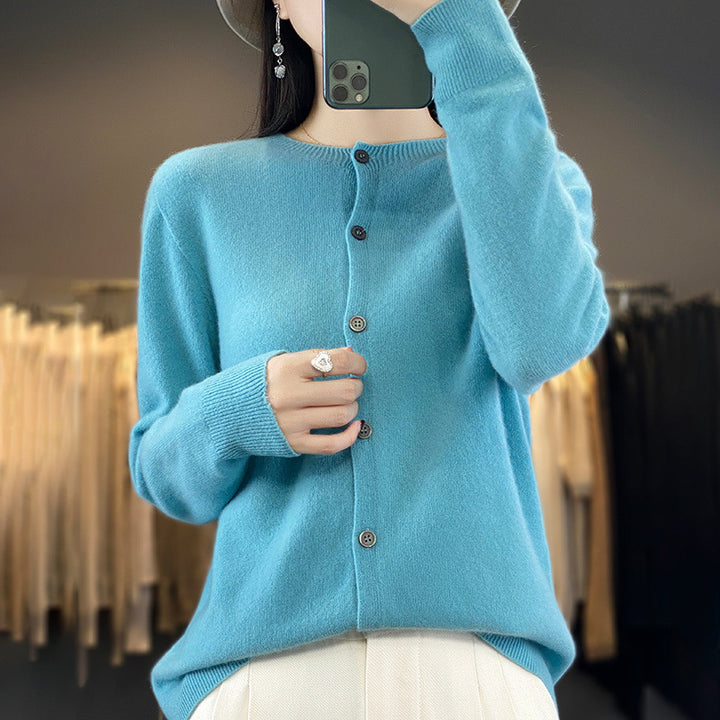 Damen Leichter Feinstrick-Cardigan mit Kaschmir‑Optik, Rundhalsausschnitt und verdeckter Knopfleiste Drune