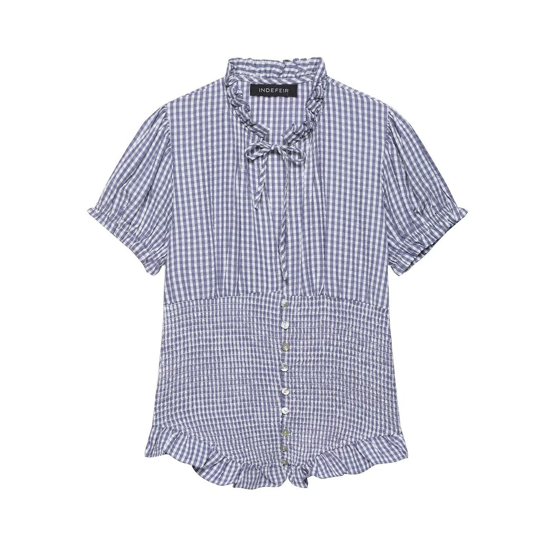 Damen Rüschenbluse mit geschlitztem Kragen und Knopfdetails Drune