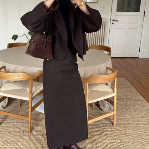 Damen Zweiteiliges Tailoring-Set mit cropped Blazer und hochtailliertem Bleistift-Midirock Drune