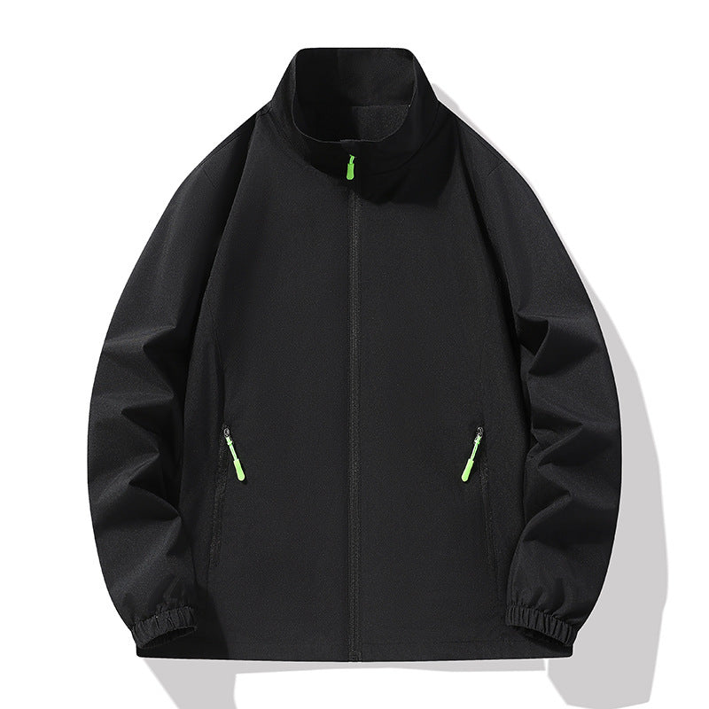 Herren Minimalistische Softshell-Outdoorjacke mit Stehkragen, wind- und wasserabweisender Membran und fluoreszierenden Zipper-Pulls Drune
