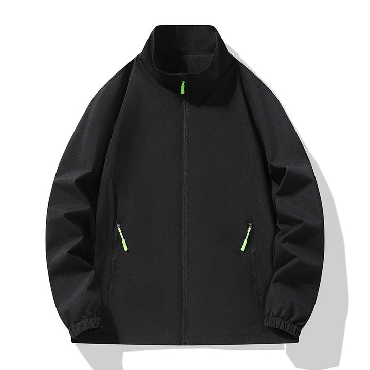 Herren Minimalistische Softshell-Outdoorjacke mit Stehkragen, wind- und wasserabweisender Membran und fluoreszierenden Zipper-Pulls Drune