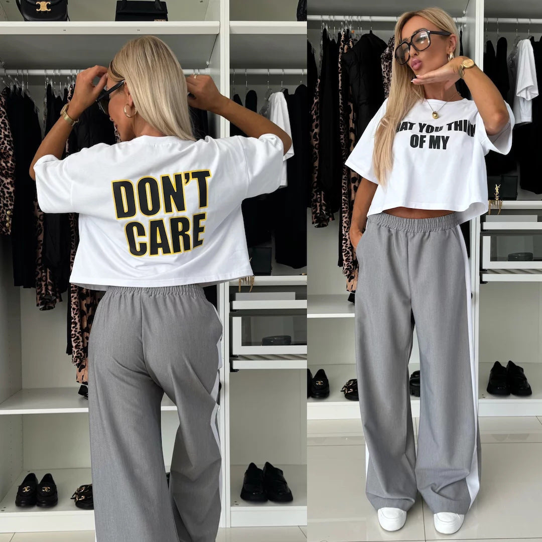 Damen lässiges Crop-Top und weite Jogginghose Set Drune