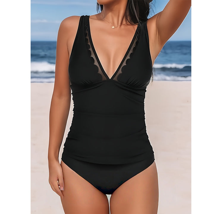 Damen Modischer Tankini mit tiefem V-Ausschnitt und Raffung Drune