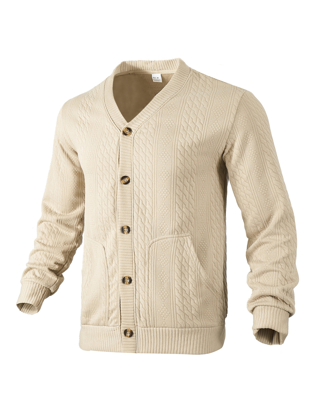 Herren nan eleganter Zopfstrickcardigan mit V-Ausschnitt Knopfleiste und aufgesetzten Taschen Drune