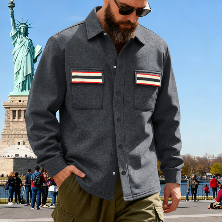 Herren Overshirt-Jacke aus schwerem Baumwollmix mit Brusttaschen und Kontraststreifen Drune