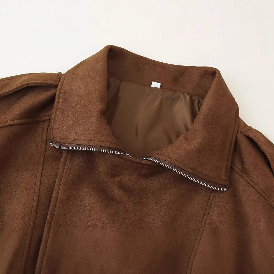 Damen weiche Wildlederjacke mit lässigem Schnitt und praktischen Taschen Drune