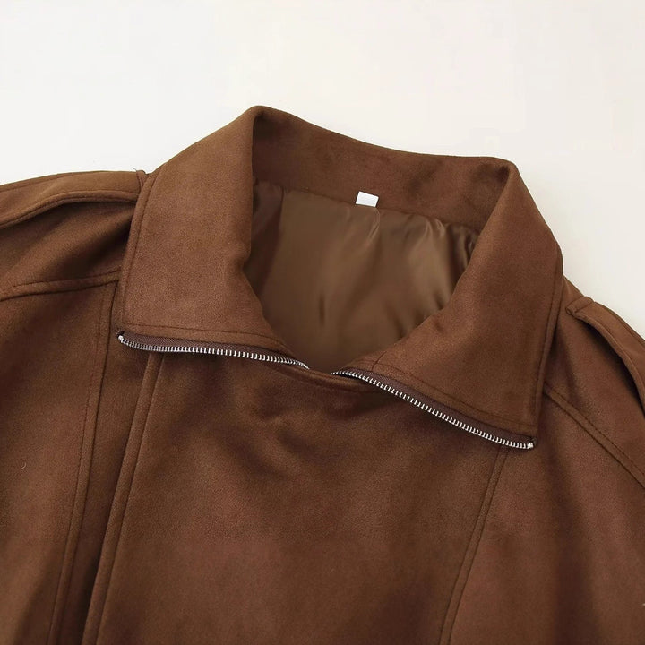 Damen weiche Wildlederjacke mit lässigem Schnitt und praktischen Taschen Drune