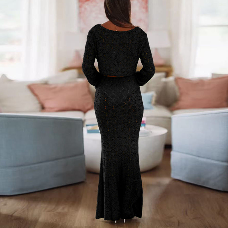 Damen elegantes Spitzenkleid mit langem Rock und lockerer Passform Drune