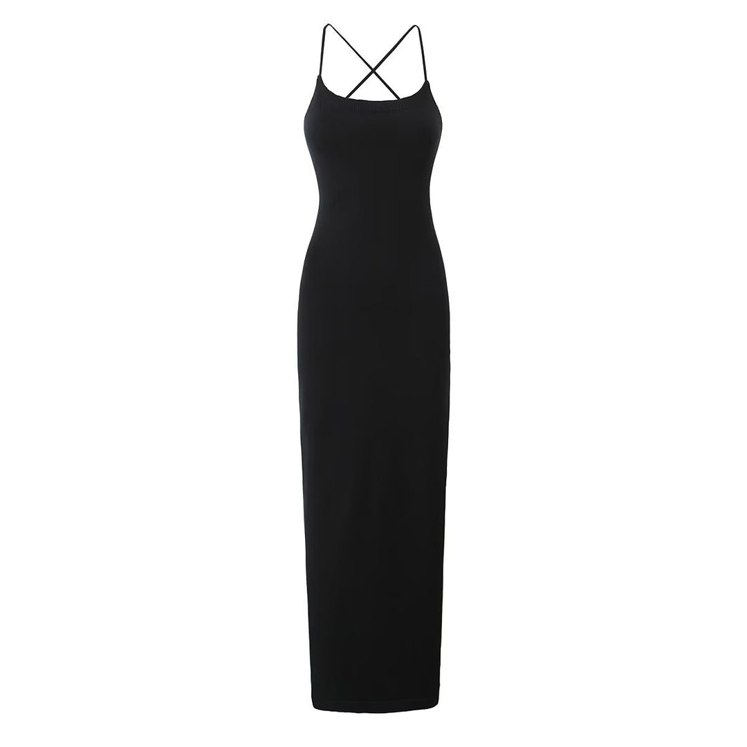 Damen lässiges Maxikleid mit verstellbaren Trägern und elegantem Rücken Drune