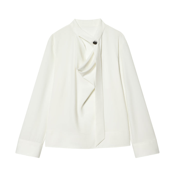 Damen nan schluppenbluse mit drapierter Knotenfront und breiten Manschetten Drune