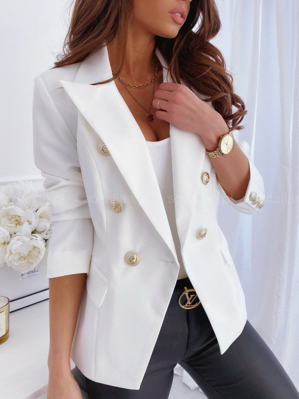 Damen Eleganter Blazer mit doppelter Knopfleiste und goldenen Details Drune