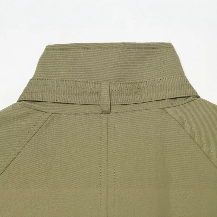 Damen Kurze Cape-Übergangsjacke mit Stehkragen, Taillengürtel und Ballonärmeln Drune