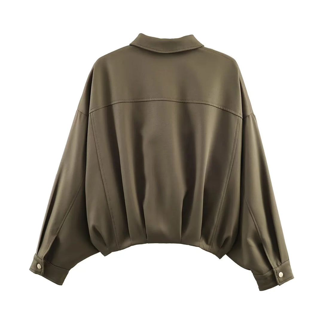 Damen nan oversized Utility-Jacke mit übergroßen Pattentaschen, überschnittener Schulter und elastischem Bund Drune
