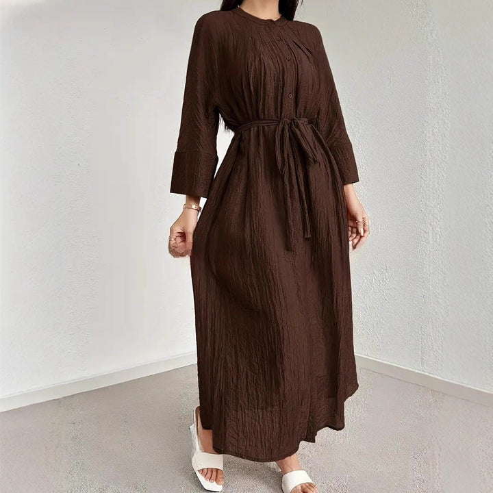 Damen Maxikleid mit Taillengürtel Drune
