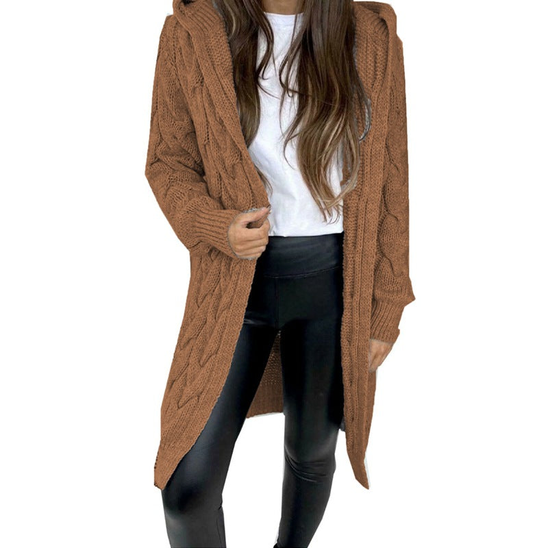 Damen Grobstrickmantel mit Kapuze und Zopfdesign Drune