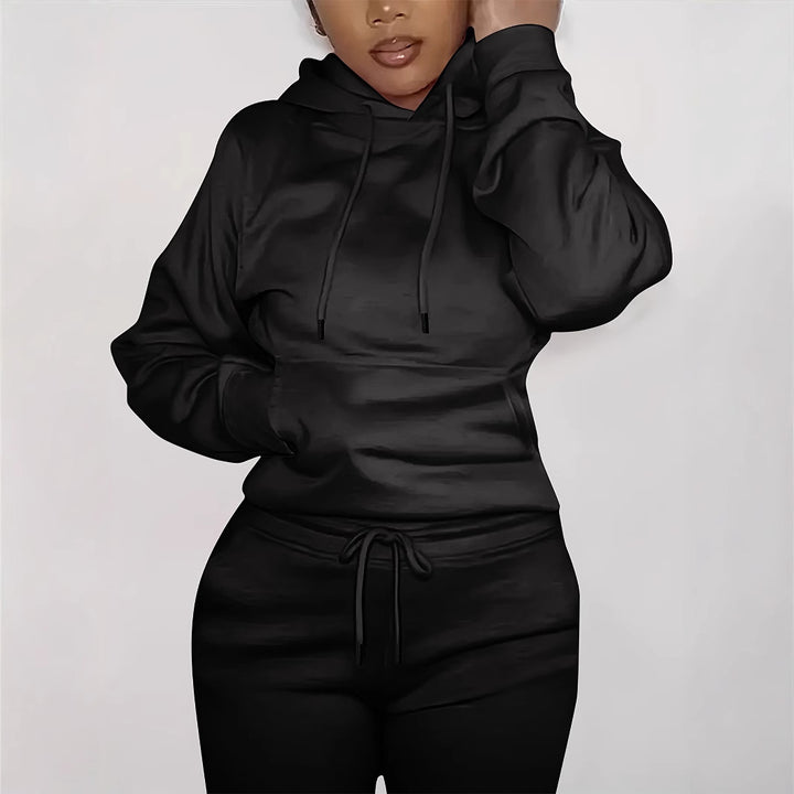 Damen nan figurbetontes Hoodie-und Taillenrock-Set mit Kängurutasche und Tunnelzug Drune