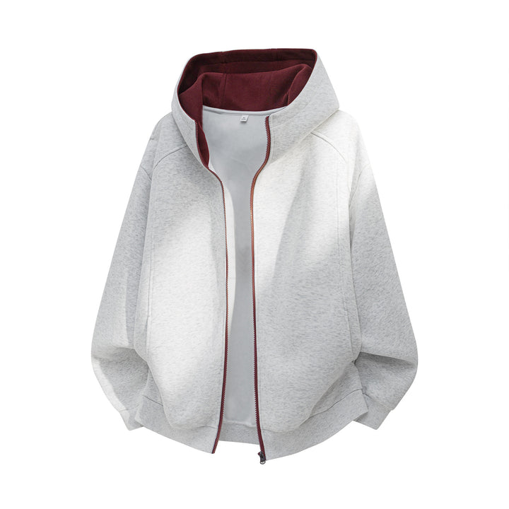 Unisex Oversize-Kapuzenjacke aus weichem Sweat mit Reißverschluss und kontrastiertem Kapuzenfutter Drune