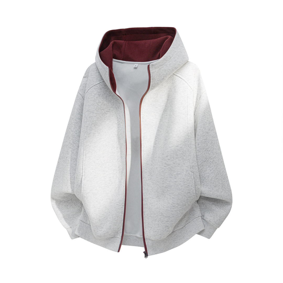 Unisex Weite Kapuzenjacke mit doppellagiger Kapuze und verdecktem Reißverschluss Drune