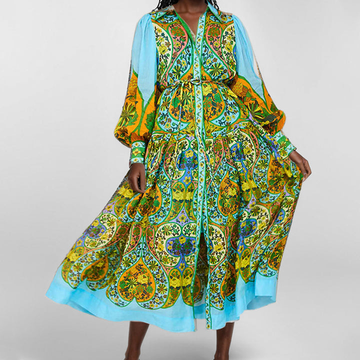 Damen Longshirt-Kleid mit voluminösen Ärmeln und farbenfrohem Paisley-Muster Drune
