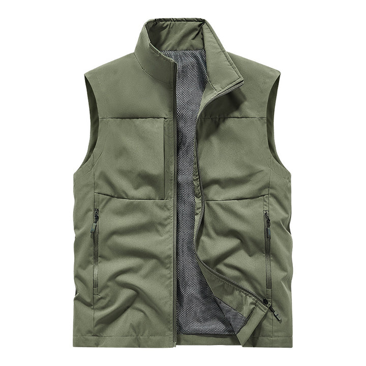 Herren Leichte technische Outdoor‑Weste mit Stehkragen, Netzfutter und Reißverschlusstaschen Drune