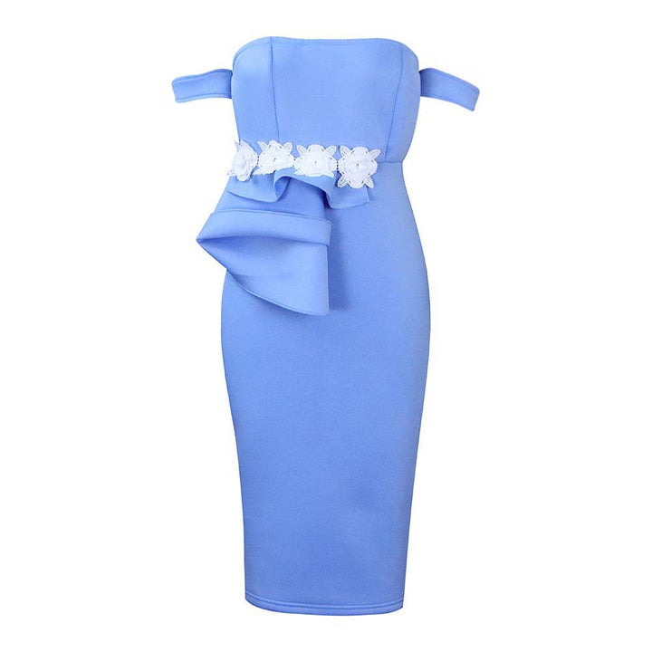 Damen Midi-Kleid mit asymmetrischen Trägern und floralen Details Drune