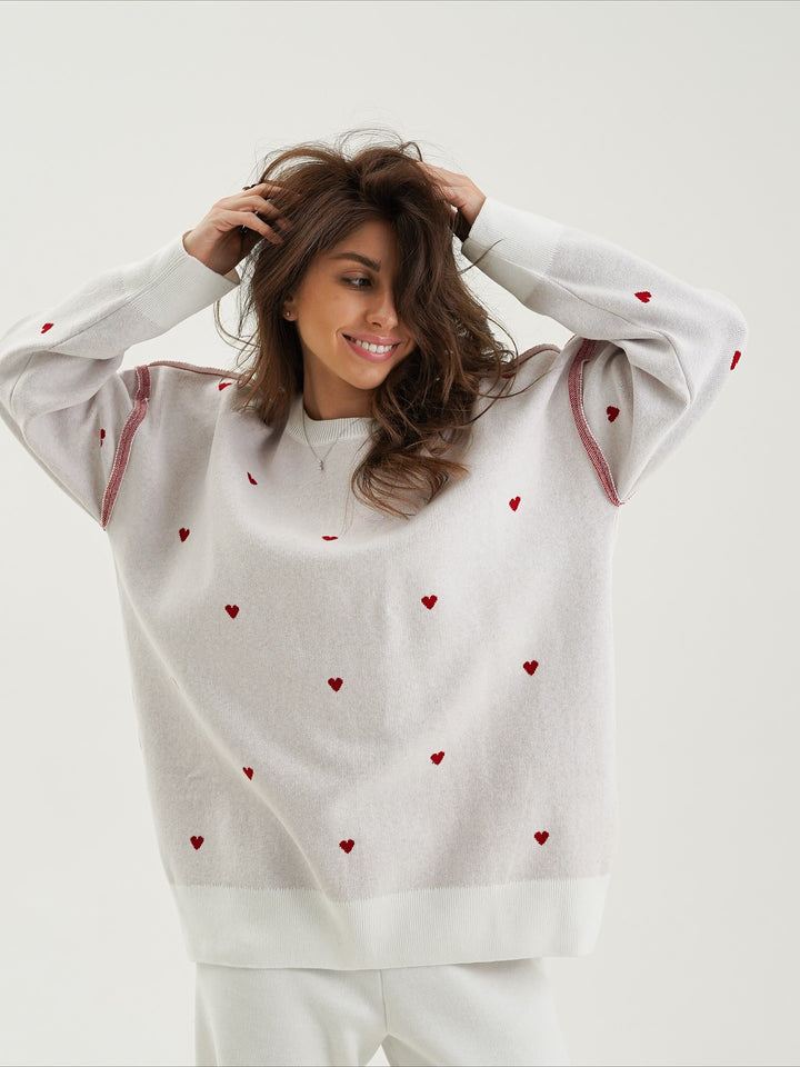 Damen Pullover mit Herzstickerei und lässigem Schnitt Drune