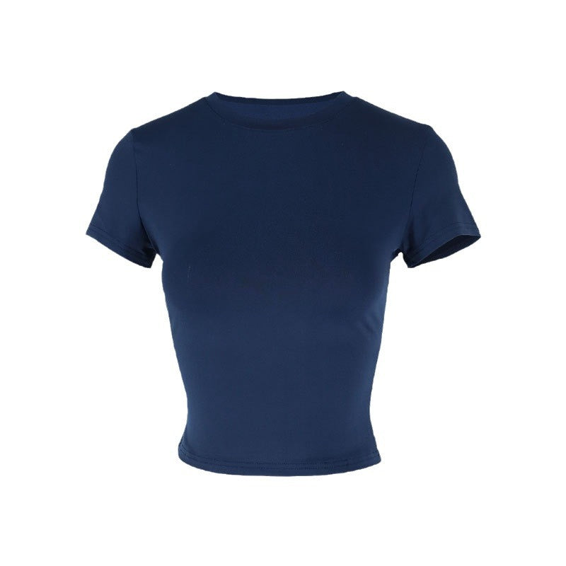 Damen figurbetontes Crop-Top mit Rundhalsausschnitt und elastischem Material Drune