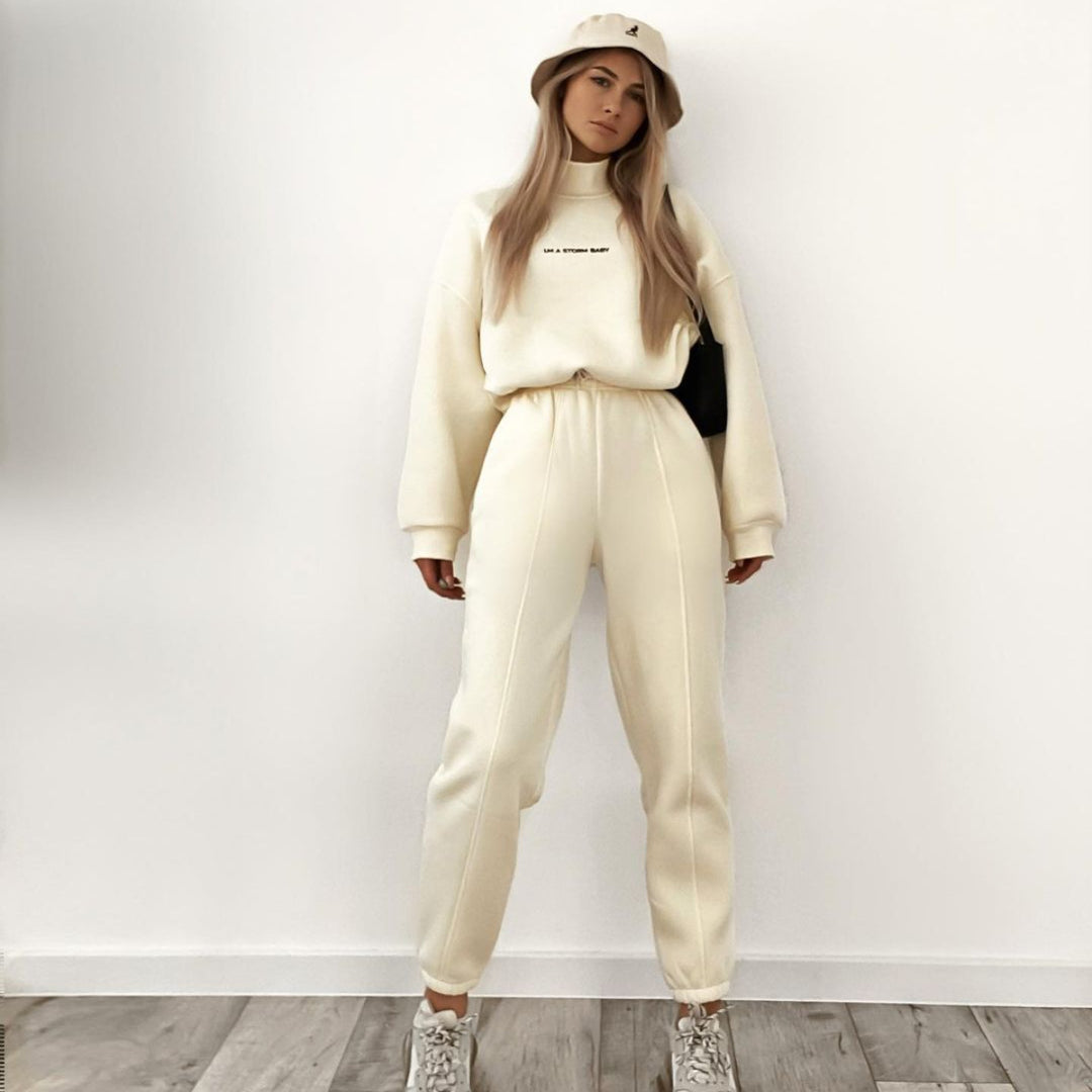 Damen Oversize-Lounge-Set mit Stehkragen und elastischer High-Waist-Jogginghose Drune