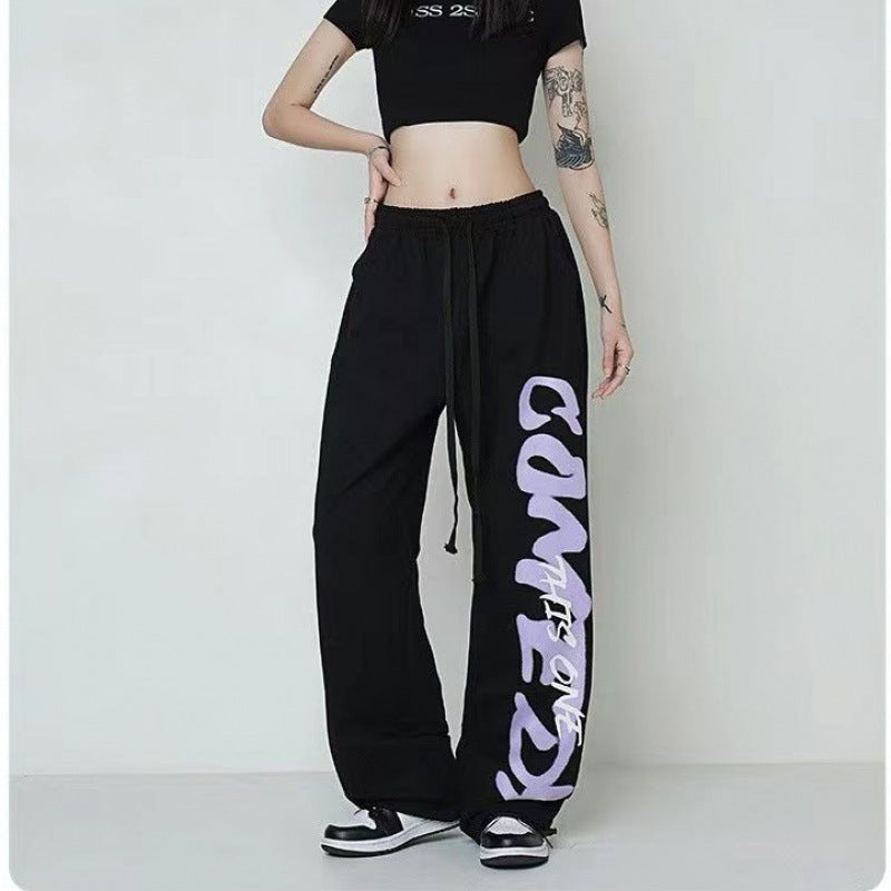 Damen nan weite Lounge-Hose mit elastischem Bund, Kordelzug und markantem Seitengrafikprint Drune