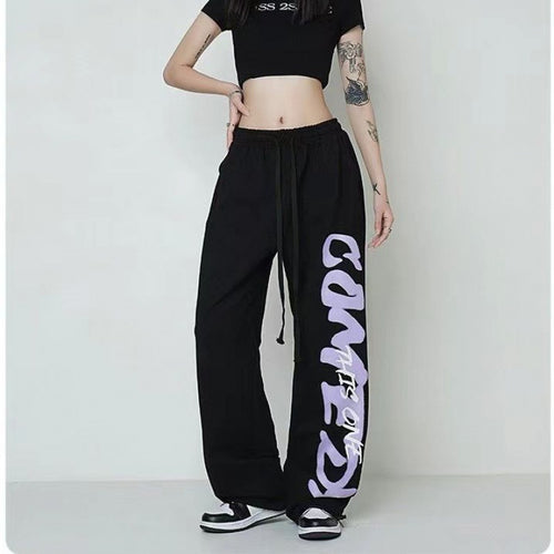 Damen nan weite Lounge-Hose mit elastischem Bund, Kordelzug und markantem Seitengrafikprint Drune