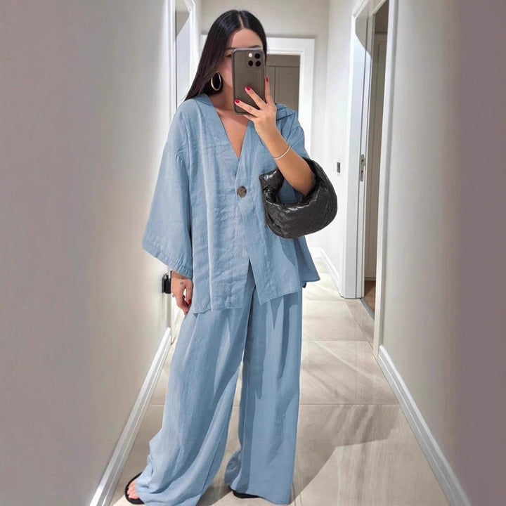 Damen lässiges Two-Piece Set mit oversized Schnitt und Knopfverschluss Drune