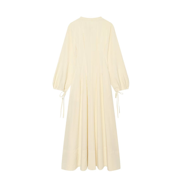 Damen Maxikleid mit Stehkragen, Bindeschal und Ballonärmeln Drune