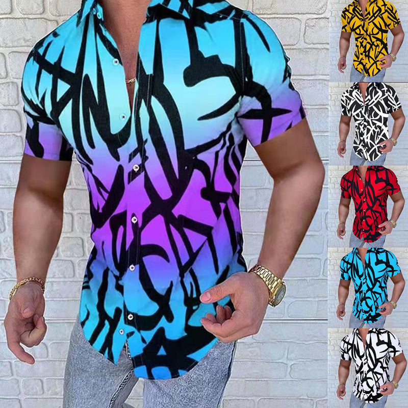 Herren Kurzarmhemd mit einzigartigem Graffiti-Design und modernem Schnitt Drune