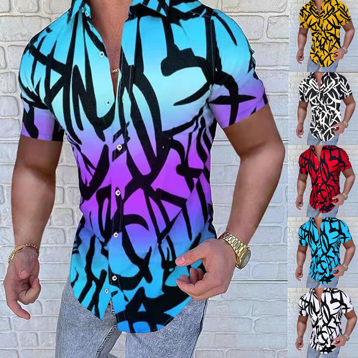 Herren Kurzarmhemd mit einzigartigem Graffiti-Design und modernem Schnitt Drune