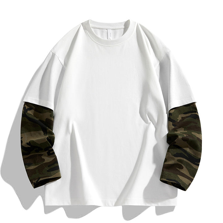Herren Oversize-Layering‑T-Shirt mit Camouflage‑Ärmeln & Rundhals Drune