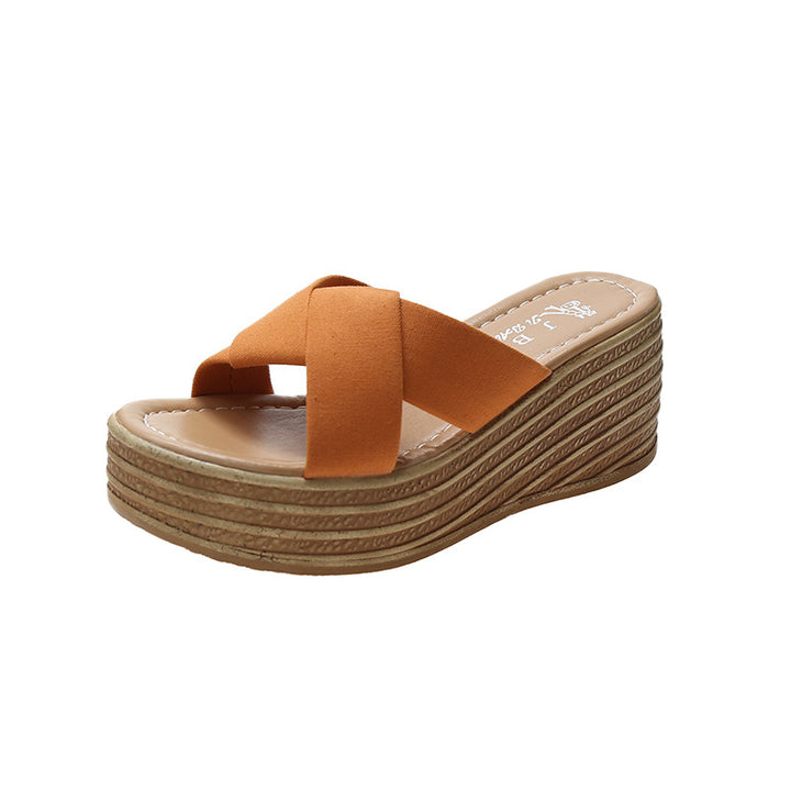 Damen Wedge-Pantoletten mit elegantem überkreuztem Riemendesign und komfortablem Hochplateau Drune